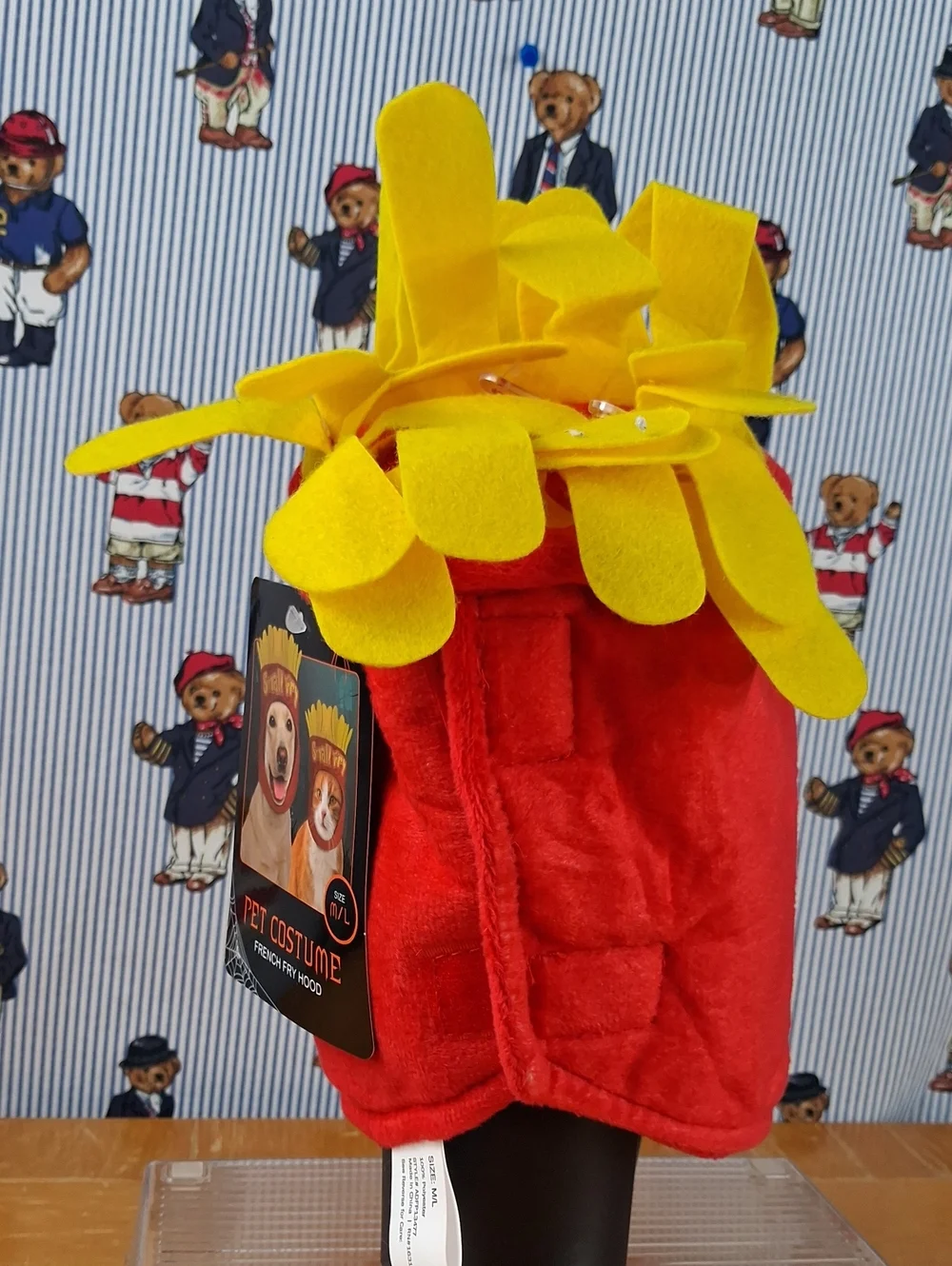 Pet Costume Frenchy Fry Hood Cat Or Dog Halloween Adjustable Velcro Back M/L